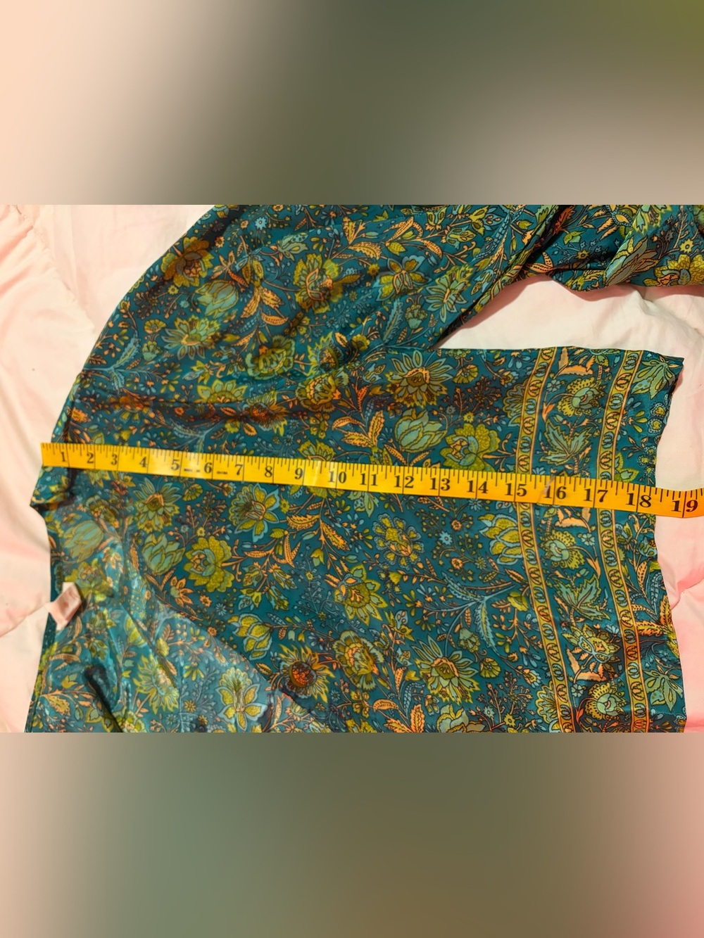 Tie-Front Floral Blouse in Teal and Green - Picture 9 of 9